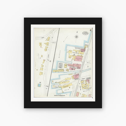 Old map wall art mockup — black gallery frame with white mat — Sanborn Fire Insurance Map from Sing Sing, Westchester County, New York (1897), Sheet #0004