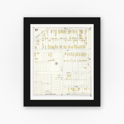Old map wall art mockup — black gallery frame with white mat — Sanborn Fire Insurance Map from Hamilton, Butler County, Ohio (1899), Sheet #0057