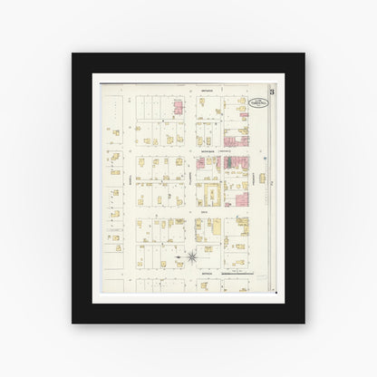 Old map wall art mockup — black gallery frame with white mat — Sanborn Fire Insurance Map from Tower Hill, Shelby County, Illinois (1906), Sheet #0003