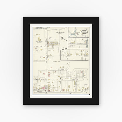 Old map wall art mockup — black gallery frame with white mat — Sanborn Fire Insurance Map from Haddonfield, Camden County, New Jersey (1914), Sheet #0002