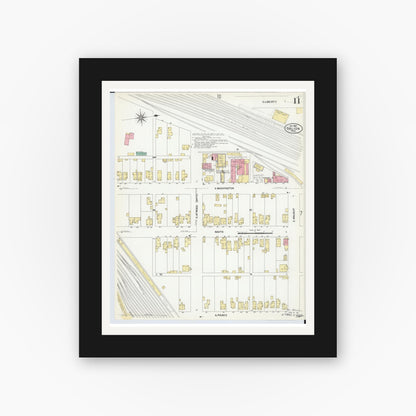 Old map wall art mockup — black gallery frame with white mat — Sanborn Fire Insurance Map from Galion, Crawford County, Ohio (1907), Sheet #0011