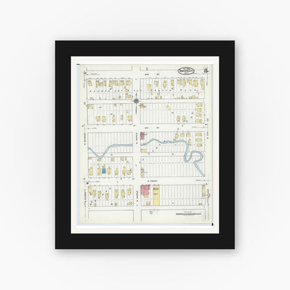 Old map wall art mockup — black gallery frame with white mat — Sanborn Fire Insurance Map from Traverse City, Grand Traverse County, Michigan (1920), Sheet #0008