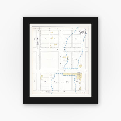 Old map wall art mockup — black gallery frame with white mat — Sanborn Fire Insurance Map from Marysville, Yuba County, California (1895), Sheet #0008