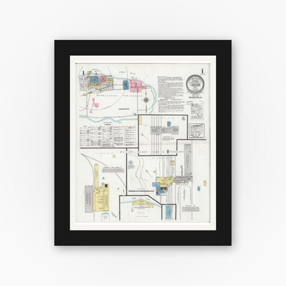 Old map wall art mockup — black gallery frame with white mat — Sanborn Fire Insurance Map from Lakeside, Ottawa County, Ohio (1927), Sheet #0001