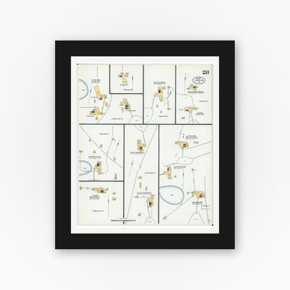Old map wall art mockup — black gallery frame with white mat — Sanborn Fire Insurance Map from Joplin, Jasper County, Missouri (1900), Sheet #0028