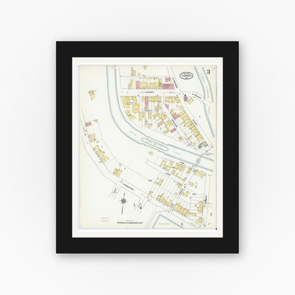 Old map wall art mockup — black gallery frame with white mat — Sanborn Fire Insurance Map from Cohoes, Albany County, New York (1910), Sheet #0003