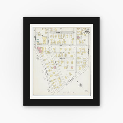 Old map wall art mockup — black gallery frame with white mat — Sanborn Fire Insurance Map from Chelsea, Suffolk County, Massachusetts (1889), Sheet #0020
