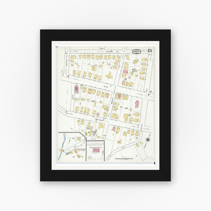 Old map wall art mockup — black gallery frame with white mat — Sanborn Fire Insurance Map from Conneaut, Ashtabula County, Ohio (1919), Sheet #0013