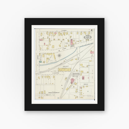 Old map wall art mockup — black gallery frame with white mat — Sanborn Fire Insurance Map from Wilmington, Clinton County, Ohio (1895), Sheet #0004