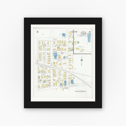 Old map wall art mockup — black gallery frame with white mat — Sanborn Fire Insurance Map from Lakeside, Ottawa County, Ohio (1927), Sheet #0006