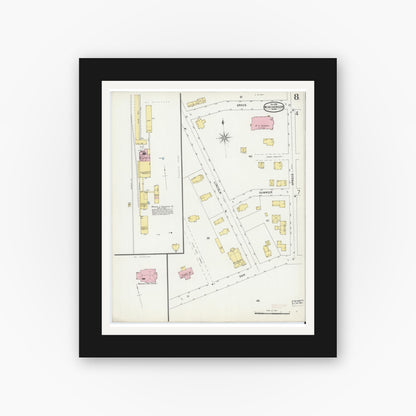 Old map wall art mockup — black gallery frame with white mat — Sanborn Fire Insurance Map from Winchendon, Worcester County, Massachusetts (1896), Sheet #0008