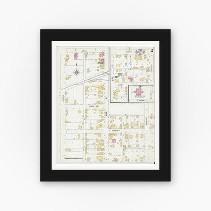 Old map wall art mockup — black gallery frame with white mat — Sanborn Fire Insurance Map from Bradford, Darke and Miami Counties, Ohio (1901), Sheet #0002