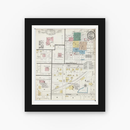 Old map wall art mockup — black gallery frame with white mat — Sanborn Fire Insurance Map from Marshall, Saline County, Missouri (1889) - Complete Map Set
