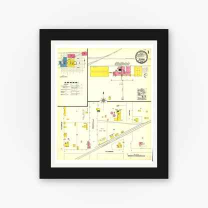 Old map wall art mockup — black gallery frame with white mat — Sanborn Fire Insurance Map from Athens, Henderson County, Texas (1901), Sheet #0001
