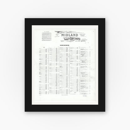 Old map wall art mockup — black gallery frame with white mat — Sanborn Fire Insurance Map from Midland, Midland County, Texas (1948), Sheet #0001