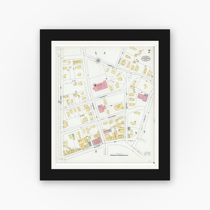 Old map wall art mockup — black gallery frame with white mat — Sanborn Fire Insurance Map from Hyde Park, Norfolk County, Massachusetts (1905), Sheet #0007