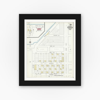 Old map wall art mockup — black gallery frame with white mat — Sanborn Fire Insurance Map from Long Beach, Nassau County, New York (1914), Sheet #0030