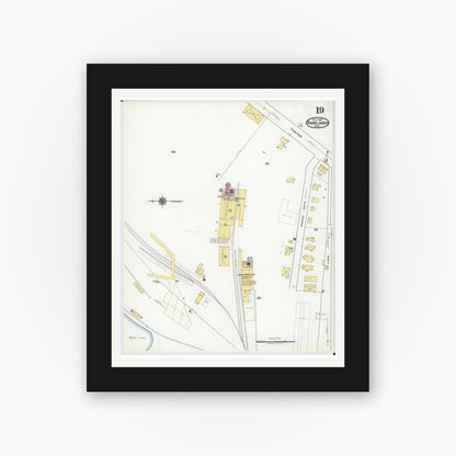 Old map wall art mockup — black gallery frame with white mat — Sanborn Fire Insurance Map from Rhinelander, Oneida County, Wisconsin (1920), Sheet #0019