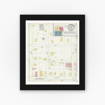 Old map wall art mockup — black gallery frame with white mat — Sanborn Fire Insurance Map from Quincy, Gadsden County, Florida (1907) - Complete Map Set