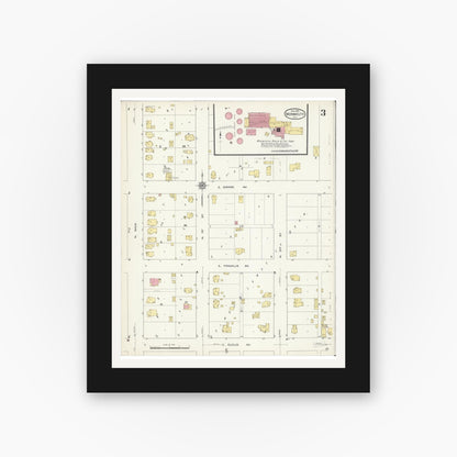 Old map wall art mockup — black gallery frame with white mat — Sanborn Fire Insurance Map from Monmouth, Warren County, Illinois (1913), Sheet #0003