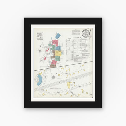Old map wall art mockup — black gallery frame with white mat — Sanborn Fire Insurance Map from Mansfield, Bristol County, Massachusetts (1903) - Complete Map Set