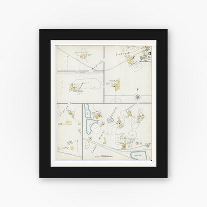 Old map wall art mockup — black gallery frame with white mat — Sanborn Fire Insurance Map from Webb City, Jasper County, Missouri (1893), Sheet #0013