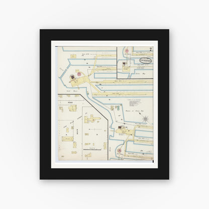 Old map wall art mockup — black gallery frame with white mat — Sanborn Fire Insurance Map from Escanaba, Delta County, Michigan (1888), Sheet #0007