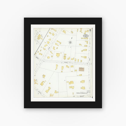 Old map wall art mockup — black gallery frame with white mat — Sanborn Fire Insurance Map from Franklin, Norfolk County, Massachusetts (1904), Sheet #0005