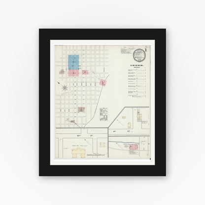 Old map wall art mockup — black gallery frame with white mat — Sanborn Fire Insurance Map from Wytheville, Wythe County, Virginia (1891) - Complete Map Set