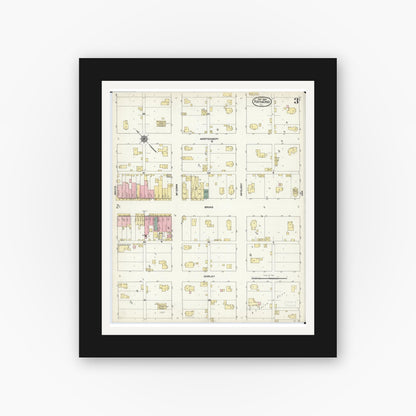 Old map wall art mockup — black gallery frame with white mat — Sanborn Fire Insurance Map from Raymond, Montgomery County, Illinois (1909), Sheet #0003