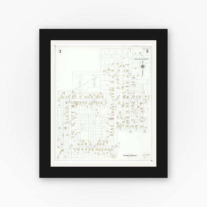 Old map wall art mockup — black gallery frame with white mat — Sanborn Fire Insurance Map from Davison, Genesee County, Michigan (1939), Sheet #0003