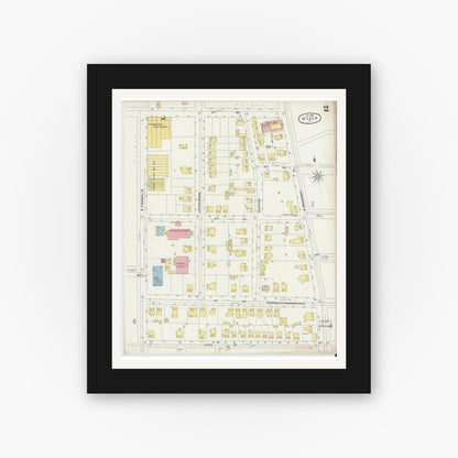 Old map wall art mockup — black gallery frame with white mat — Sanborn Fire Insurance Map from Nyack, Rockland County, New York. (1896), Sheet #0002