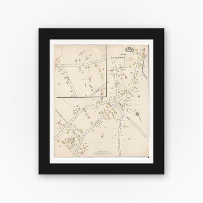 Old map wall art mockup — black gallery frame with white mat — Sanborn Fire Insurance Map from Upton, Worcester County, Massachusetts (1945), Sheet #0004
