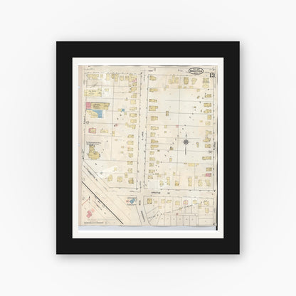 Old map wall art mockup — black gallery frame with white mat — Sanborn Fire Insurance Map from Manistique, Schoolcraft County, Michigan (1950), Sheet #0013