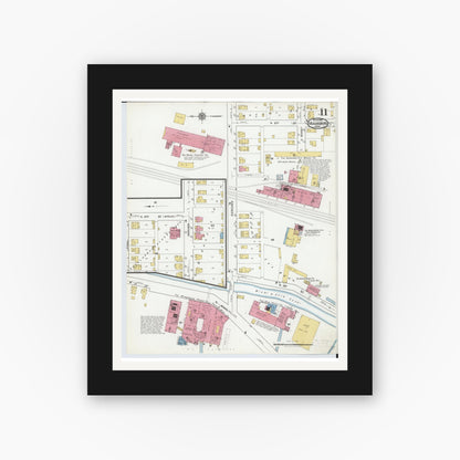 Old map wall art mockup — black gallery frame with white mat — Sanborn Fire Insurance Map from Miamisburg, Montgomery County, Ohio (1919), Sheet #0011