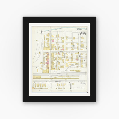 Old map wall art mockup — black gallery frame with white mat — Sanborn Fire Insurance Map from Mifflintown, Juniata County, Pennsylvania (1904), Sheet #0003