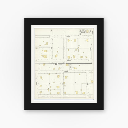 Old map wall art mockup — black gallery frame with white mat — Sanborn Fire Insurance Map from Pilot Point, Denton County, Texas (1912), Sheet #0006