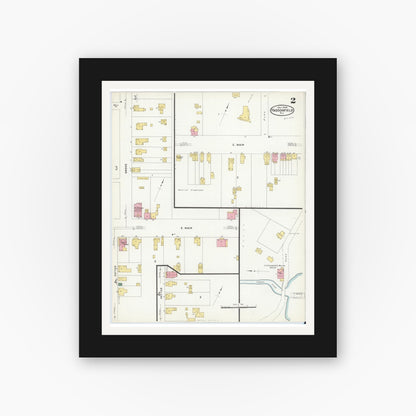 Old map wall art mockup — black gallery frame with white mat — Sanborn Fire Insurance Map from Haddonfield, Camden County, New Jersey (1908), Sheet #0002