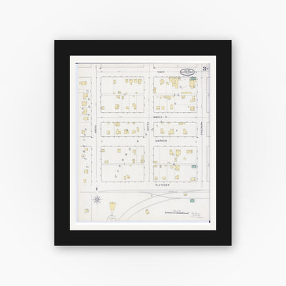 Old map wall art mockup — black gallery frame with white mat — Sanborn Fire Insurance Map from Luverne, Rock County, Minnesota (1894), Sheet #0003