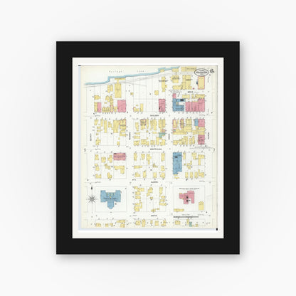 Old map wall art mockup — black gallery frame with white mat — Sanborn Fire Insurance Map from Houghton, Houghton County, Michigan (1908), Sheet #0006