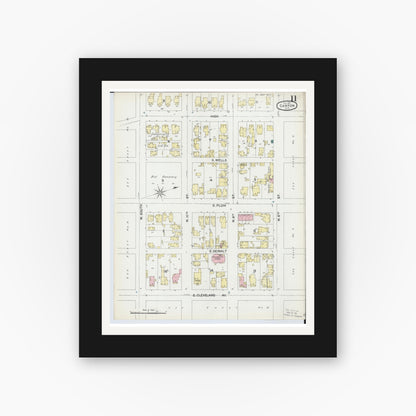 Old map wall art mockup — black gallery frame with white mat — Sanborn Fire Insurance Map from Canton, Stark County, Ohio (1891), Sheet #0011