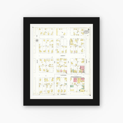 Old map wall art mockup — black gallery frame with white mat — Sanborn Fire Insurance Map from Vinton, Benton County, Iowa (1899), Sheet #0005