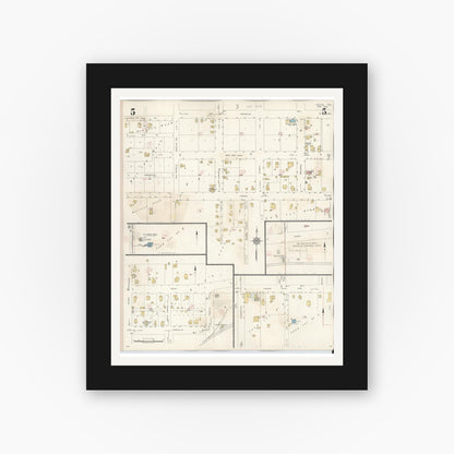 Old map wall art mockup — black gallery frame with white mat — Sanborn Fire Insurance Map from Goliad, Goliad County, Texas (1944), Sheet #0005