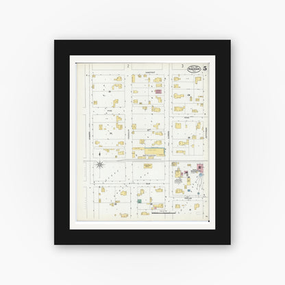 Old map wall art mockup — black gallery frame with white mat — Sanborn Fire Insurance Map from Robinson, Crawford County, Illinois (1906), Sheet #0005