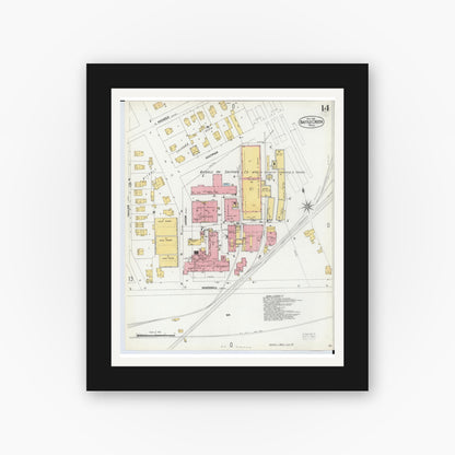 Old map wall art mockup — black gallery frame with white mat — Sanborn Fire Insurance Map from Battle Creek, Calhoun County, Michigan (1899), Sheet #0014