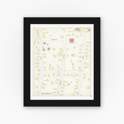 Old map wall art mockup — black gallery frame with white mat — Sanborn Fire Insurance Map from Wayland, Steuben County, New York (1908), Sheet #0005
