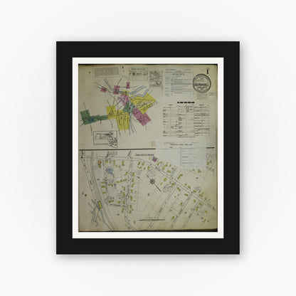 Old map wall art mockup — black gallery frame with white mat — Sanborn Fire Insurance Map from East Pepperell, Middlesex County, Massachusetts (1953), Sheet #0001