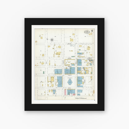 Old map wall art mockup — black gallery frame with white mat — Sanborn Fire Insurance Map from Decatur, Wise County, Texas (1902), Sheet #0002