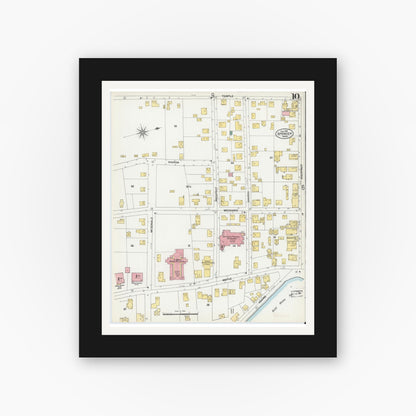 Old map wall art mockup — black gallery frame with white mat — Sanborn Fire Insurance Map from Spencer, Worcester County, Massachusetts (1901), Sheet #0010