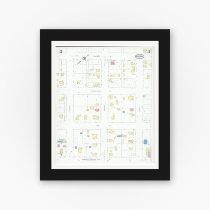 Old map wall art mockup — black gallery frame with white mat — Sanborn Fire Insurance Map from Perham, Otter Tail County, Minnesota (1929), Sheet #0003